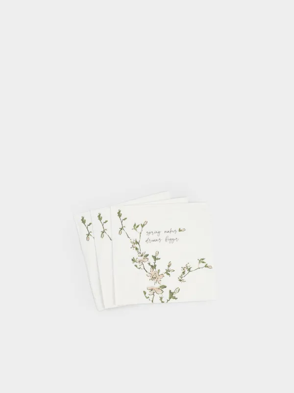 Салфетки бумажные, 33х33 см, 20 шт, квадратные, белые, Цветы, Florin, image-2