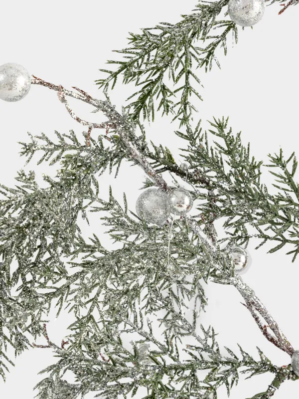Ветка декоративная, 65 см, пластик, Серебристая ель с лошадками, Conifer silver, image-3