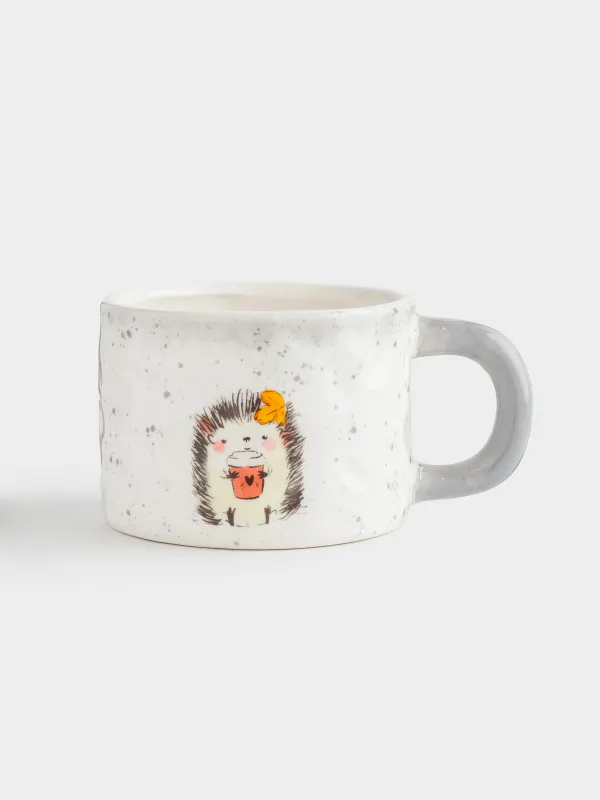 Кружка, детская, 350 мл, молочно-серая, в крапинку, Ежик, Hedgehog walk, image-0