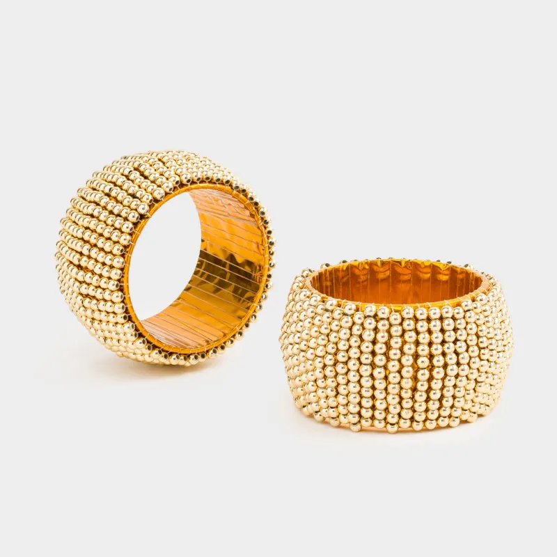 Кольцо для салфеток, 5 см, 2 шт, бисер, круглое, золотистое, Shiny beads, image-0