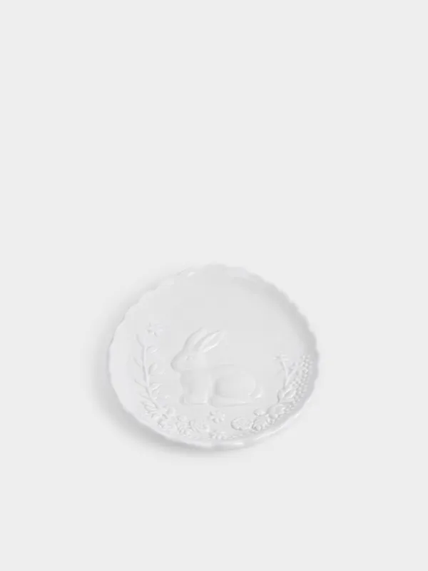 Блюдо, 20х18 см, керамика D, молочное, Яйцо, Кролик с цветами, Rabbit pattern, image-3