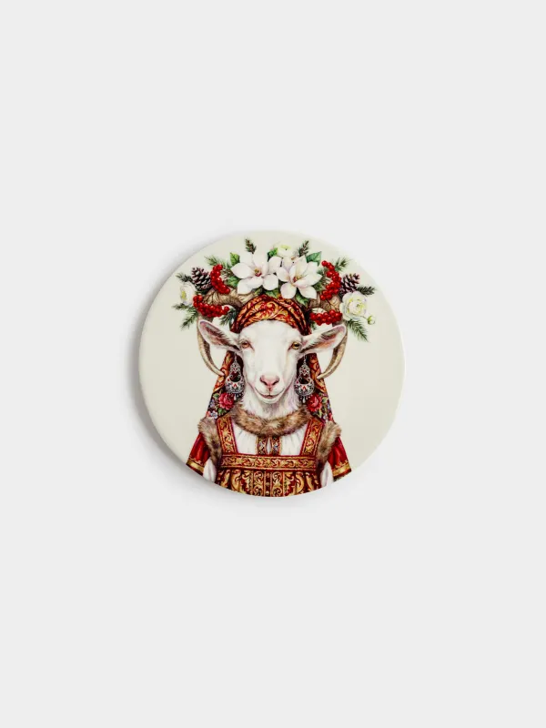 Подставка под кружку, Коза в венке, Goat in flowers, image-0