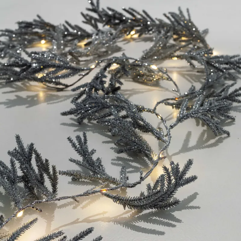 Ветка-гирлянда декоративная, 2 м, с подсветкой, пластик, серебристая, Хвоя, Sparkle decor, image-5