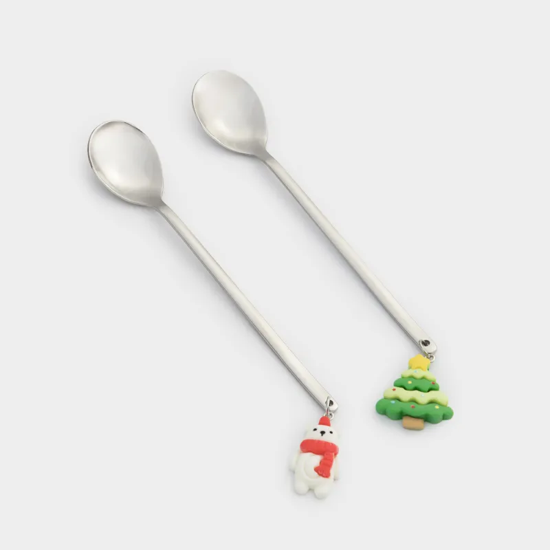 Ложка десертная, 14 см, 2 шт, сталь/пластик, Медвежонок/Елка, Funny friends