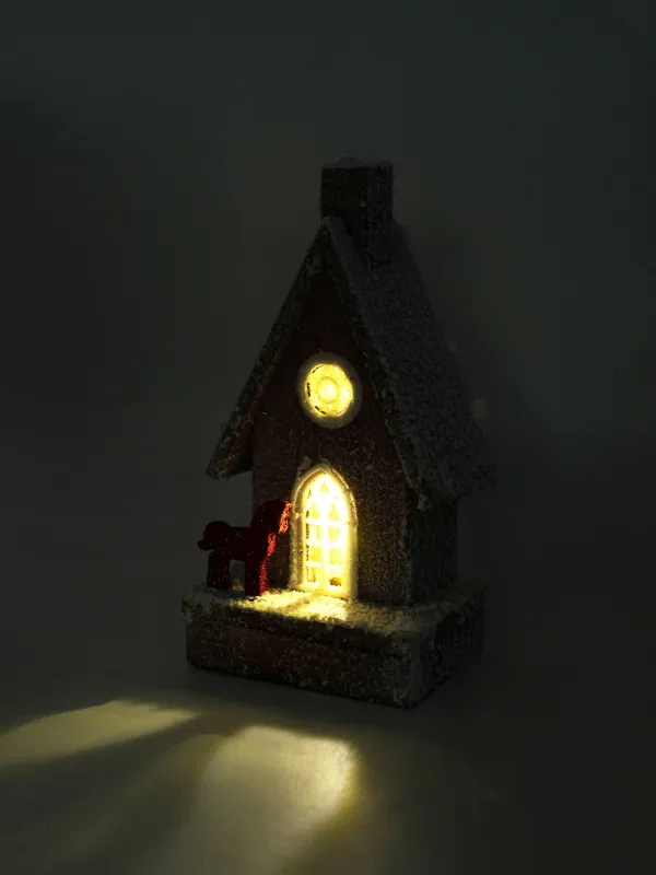 Статуэтка с подсветкой, 14х26 см, дерево, Заснеженный домик с лошадкой, Touch winter, image-5
