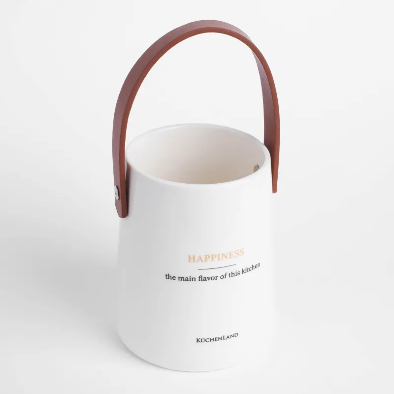 Подставка для кухонных принадлежностей, 14 см, керамика/искусственная кожа, белая, Course, image-1