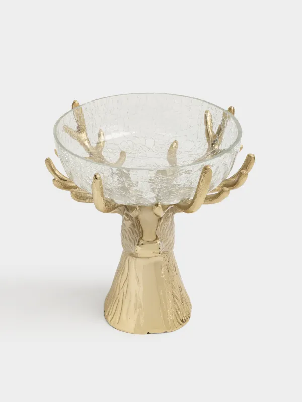 Ваза для фруктов, 27x26 см, на ножке, стекло/металл, золотистая, Олень, Arctic deer, image-1