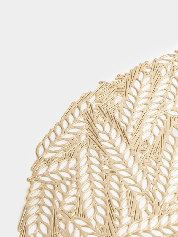 Салфетка под приборы, 38 см, ПВХ, круглая, золотистая, Колосья, Azhur Grid, image-3