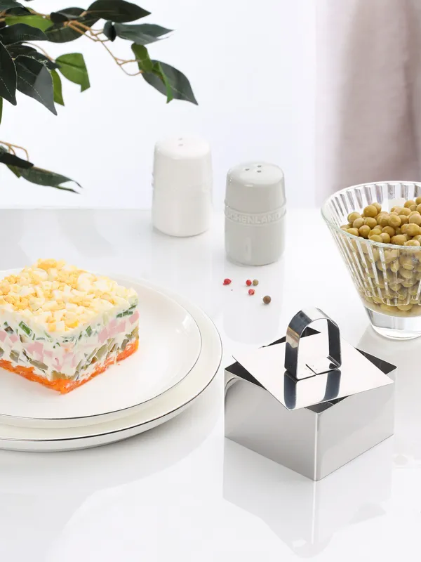 Форма для салата и гарнира, 8 см, 2 шт, с прессом, сталь, Квадрат, Classic, image-6