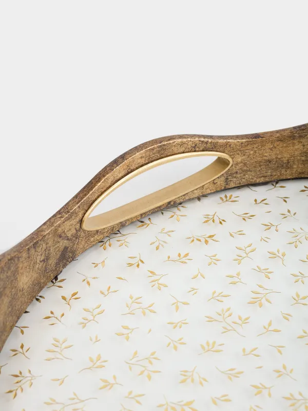 Поднос, 35 см, пластик/стекло, круглый, золотистый, Цветы, Floral, image-4