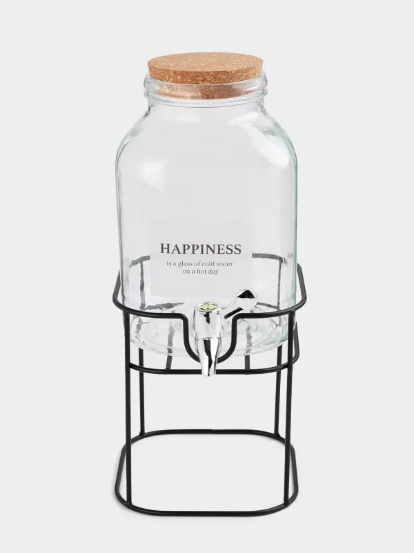 Диспенсер для напитков, 3 л, на подставке, стекло/пробка/металл, Clear font, image-0