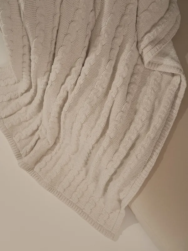 Плед, 130х170 см, вязаный, двусторонний, шенилл/шерпа, молочный, Knitting, image-3