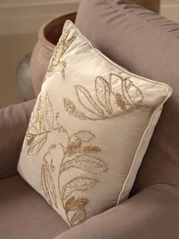 Подушка декоративная, 50х50 см, вельвет/бисер, песочная, Колибри, Paradise birds, image-7