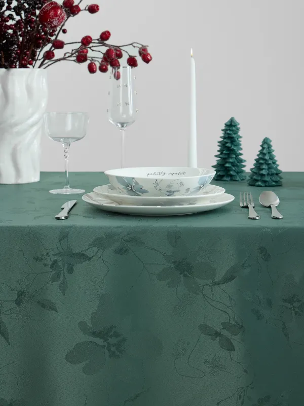 Скатерть, 170х250 см, жаккард, полиэстер, зеленая, Цветы, Flora green, image-3