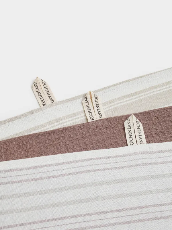 Полотенце кухонное, 40х60 см, 3 шт, хлопок, бежевое/коричневое, Полосы, Stripes kitchen, image-1