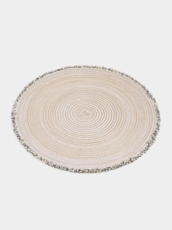 Салфетка под приборы, 38 см, с бахромой, полиэстер, круглая, бежевая, Rotary, image-3