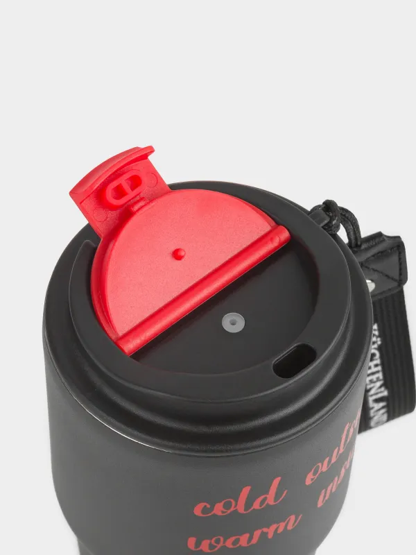 Термокружка, 600 мл, с ремешком, сталь/пластик/текстиль, черно-красная, Story, image-3