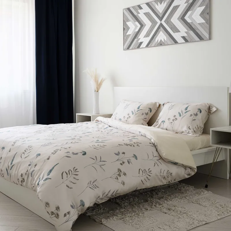 КПБ евро, тенсель 300 ТС, молочный, Полевые цветы, Tencel