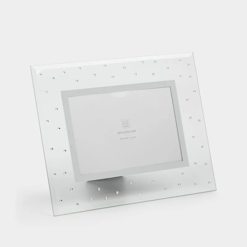Фоторамка, 23х18 см, стекло, серебристая, Стразы, Glossy