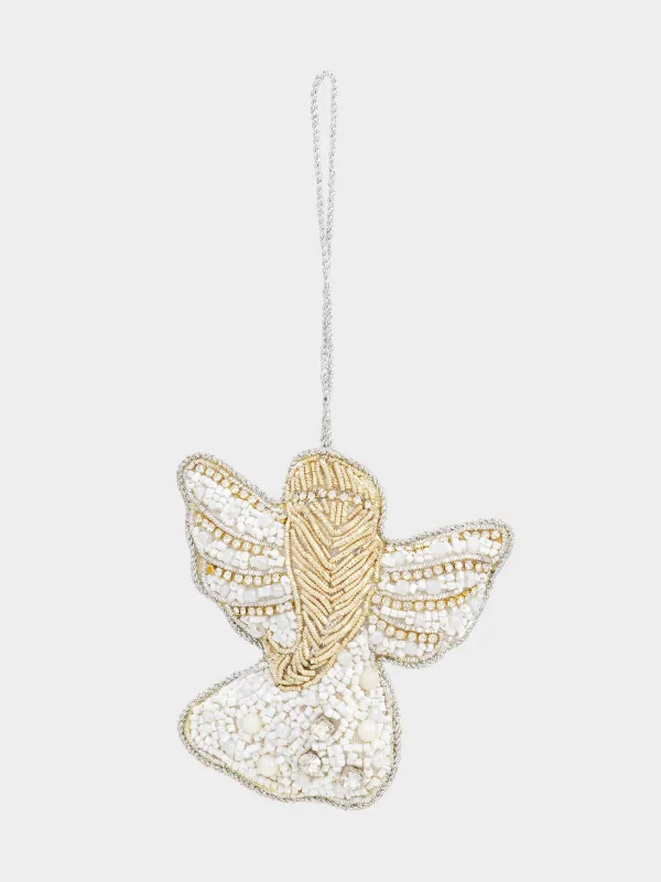 Игрушка елочная, 10 см, бисер/полифилл, бело-золотистая, Ангел, Beads figure, image-1
