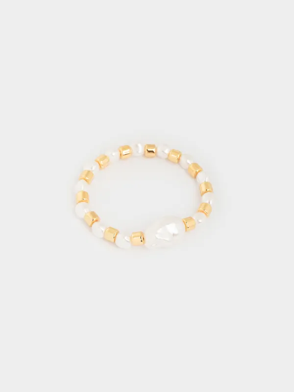 Набор браслетов, 18 см, 3 шт, акрил/пластик, золотистый, Бусины, Pearl, image-2