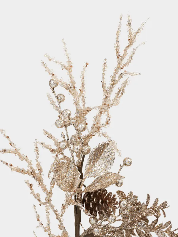 Ветка декоративная, 70 см, пластик/бумага, Золотистая ель с гранатом, Sparkle decor, image-4