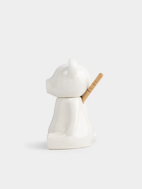 Банка для меда, 250 мл, с ложкой, фарфор P/бамбук, Медведь, Bear Meni, image-1