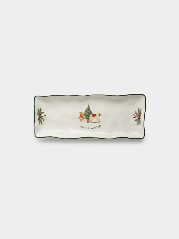 Блюдо, 33х13 см, Мишка и овечка с елкой, Christmas green, image-1