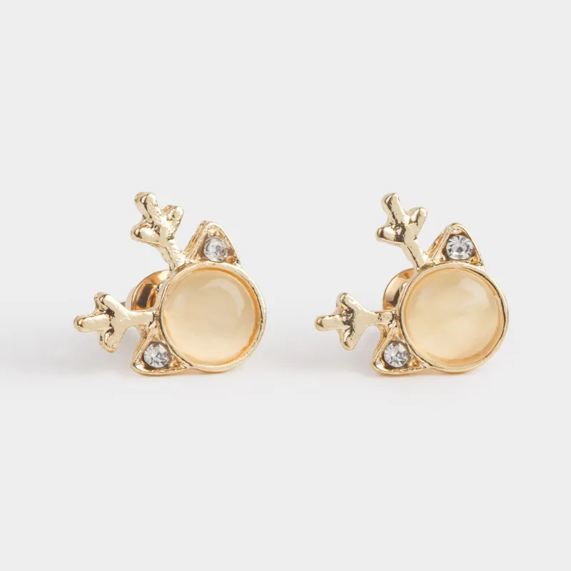 Серьги-пусеты, 1 см, 2 шт, металл, золотистые, Оленьи рожки, Sparkly deer