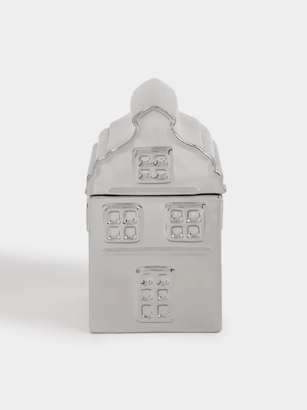 Емкость для хранения, 11х20 см, 810 мл, керамика, серебристая, Дом, House shape, image-0