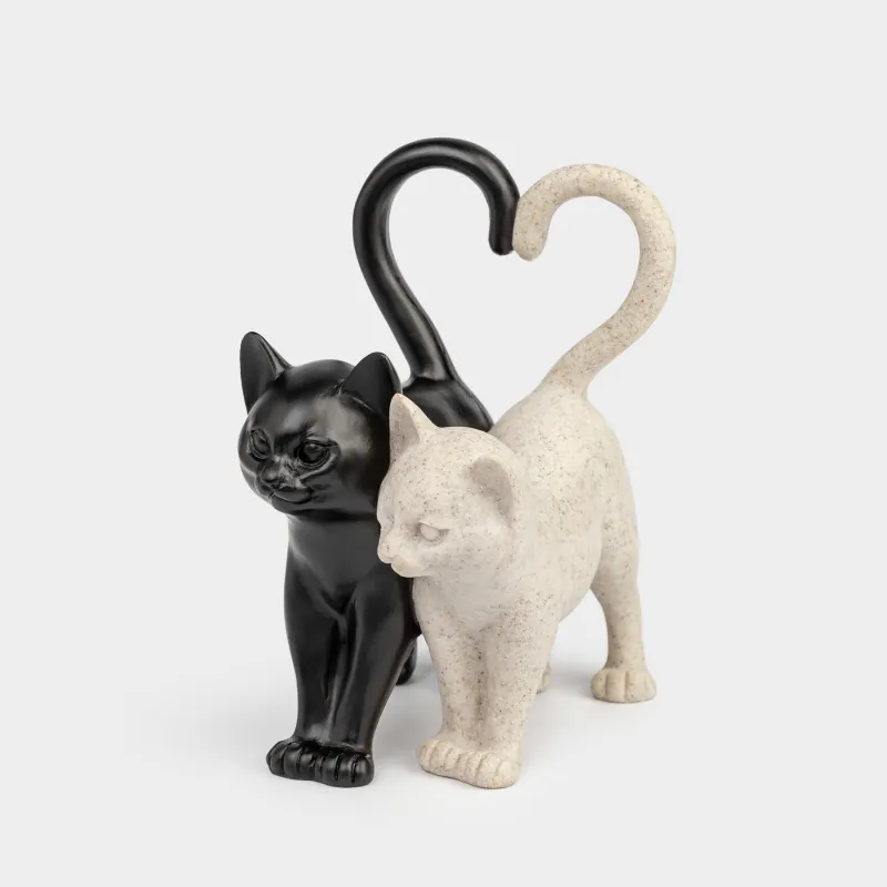 Статуэтка, 10х13 см, полирезин, черно-бежевая, Кот и кошка, Cat