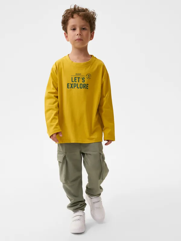 Лонгслив детский, для мальчиков, хлопок/спандекс, горчичный, Carson, image-4
