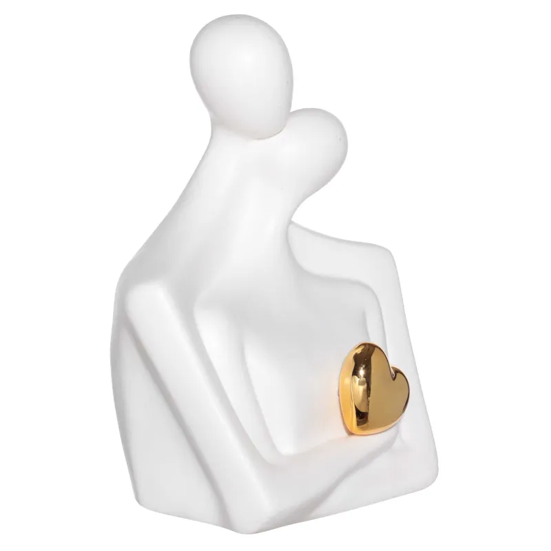 Статуэтка, 18 см, фарфор P, бело-золотистая, Влюбленные с сердцем, Face, image-1