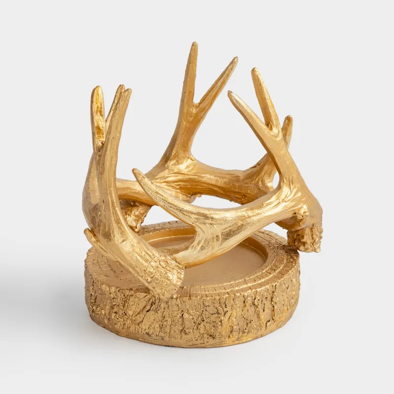 Подсвечник, 12 см, для цилиндрической свечи, полирезин, золотистый, Рога оленя, Deer gold