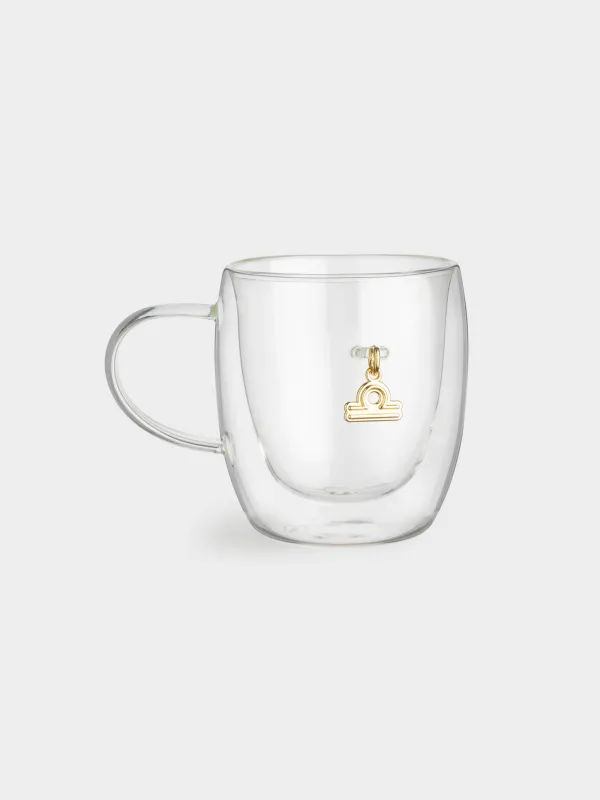 Кружка, 280 мл, стекло Б/металл, с золотистой подвеской, Весы, Air figure zodiac, image-0