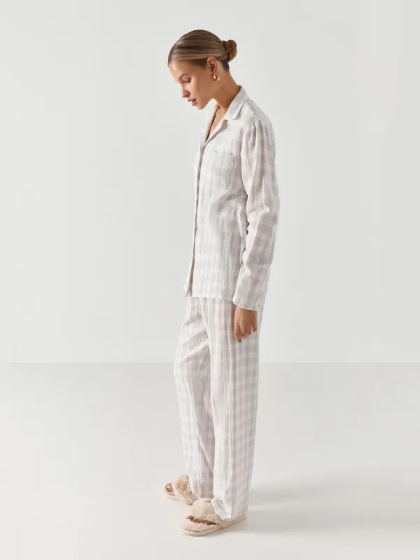 Рубашка женская, с длинным рукавом, хлопок, серая, Клетка, Javi, image-4