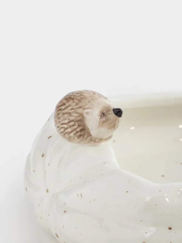 Конфетница, 24х15 см, 480 мл, керамика D, молочная, в крапинку, Еж на тыкве, Slight frost, image-3