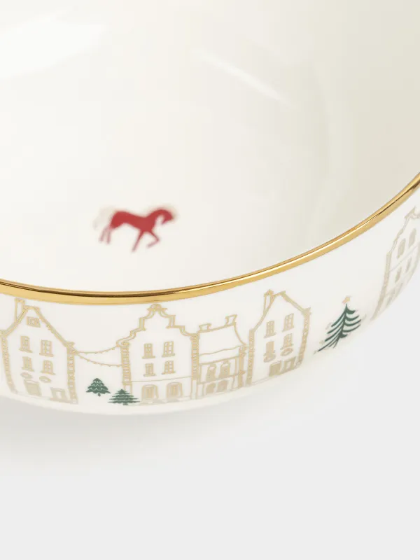 Пиала, 14x7 см, фарфор N, молочно-золотистая, Домики и лошадь, Snow sparks, image-3