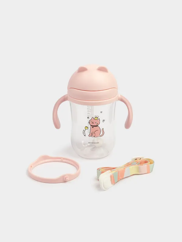 Бутылка-поильник, детская, 350 мл, тритан, розовая, Котик, Kiddy, image-4