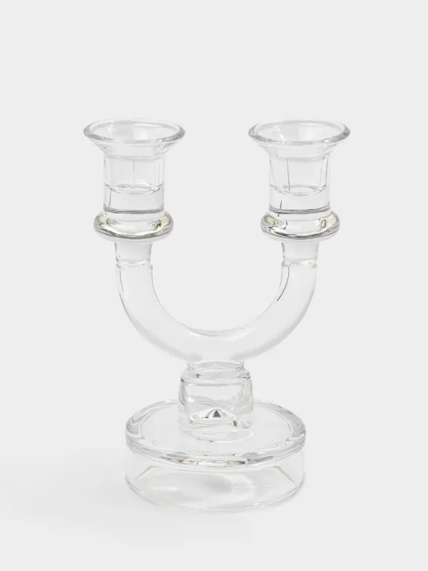 Подсвечник, 19 см, 2 тонкие свечи или 1 цилиндрическая, двусторонний, на ножке, стекло, Clear, image-0