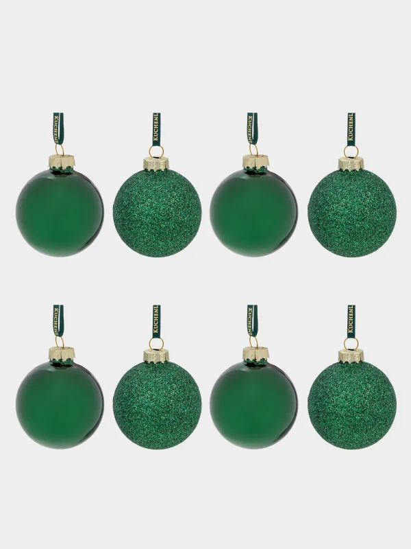 Набор елочных игрушек, 4 см, 8 шт, стекло, зеленый, Шар, Ball sparkle, image-0