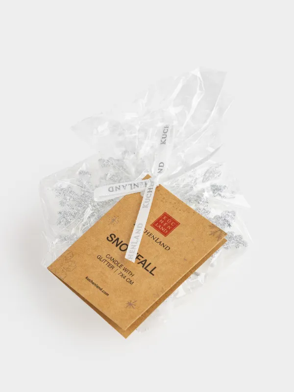 Свеча, 10x4 см, с блестками, серебристая, Снежинка, Snowfall, image-3