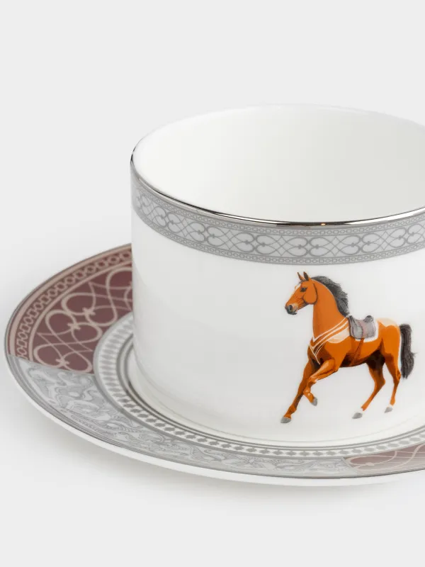 Пара чайная, 1 перс, 2 пр, 290 мл, фарфор F, бело-бордовая, с серебристым кантом, Лошадь, Breton horse, image-4