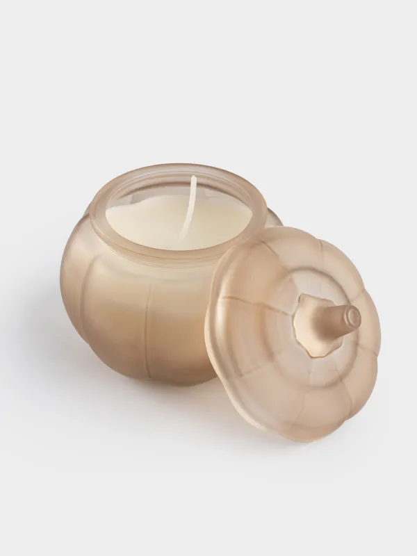 Свеча ароматическая, 8 см, в подсвечнике, с крышкой, стекло, Тыква, White musk warm vanilla, Pumpkin shape, image-3