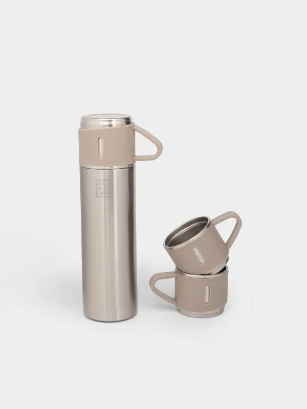 Набор для напитков, 3 перс, 4 пр, дорожный, термос 500 мл, сталь/пластик, бежевый, Electrum, image-0