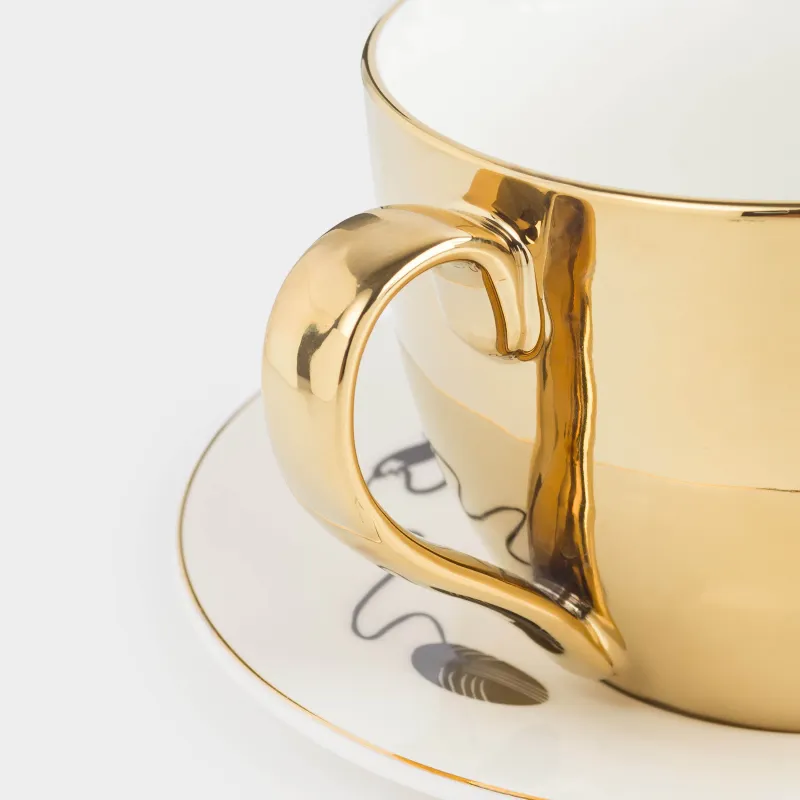 Пара чайная для завтрака, 1 перс, 2 пр, 500 мл, фарфор P, золотисто-белая, Кот, Cat, image-6