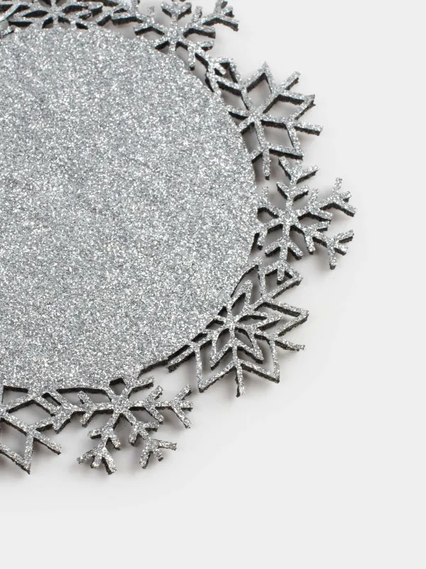 Подставка под кружку, 12 см, 2 шт, фигурная, фетр, серебристая, Снежинки, Felt mat, image-4