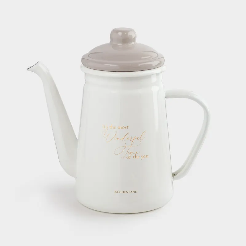Чайник заварочный, 1 л, металл эмалированный, молочный, Wonderful Time, Autumn enamel