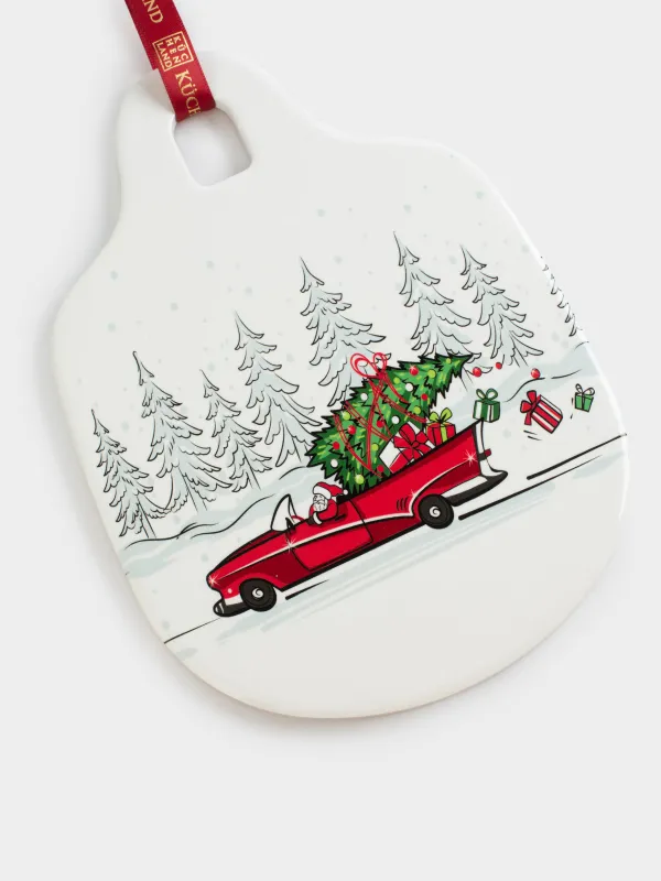 Подставка под горячее, 15x20 см, с ручкой, керамика/пробка, молочная, Красная машина, Red car, image-3