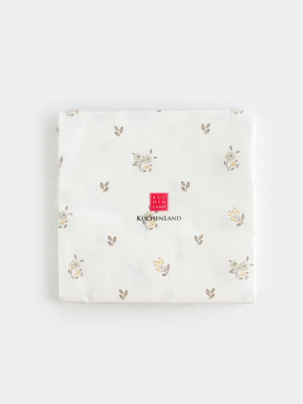 Салфетки бумажные, 33х33 см, 20 шт, квадратные, белые, Винтажные цветы, La flore, image-4